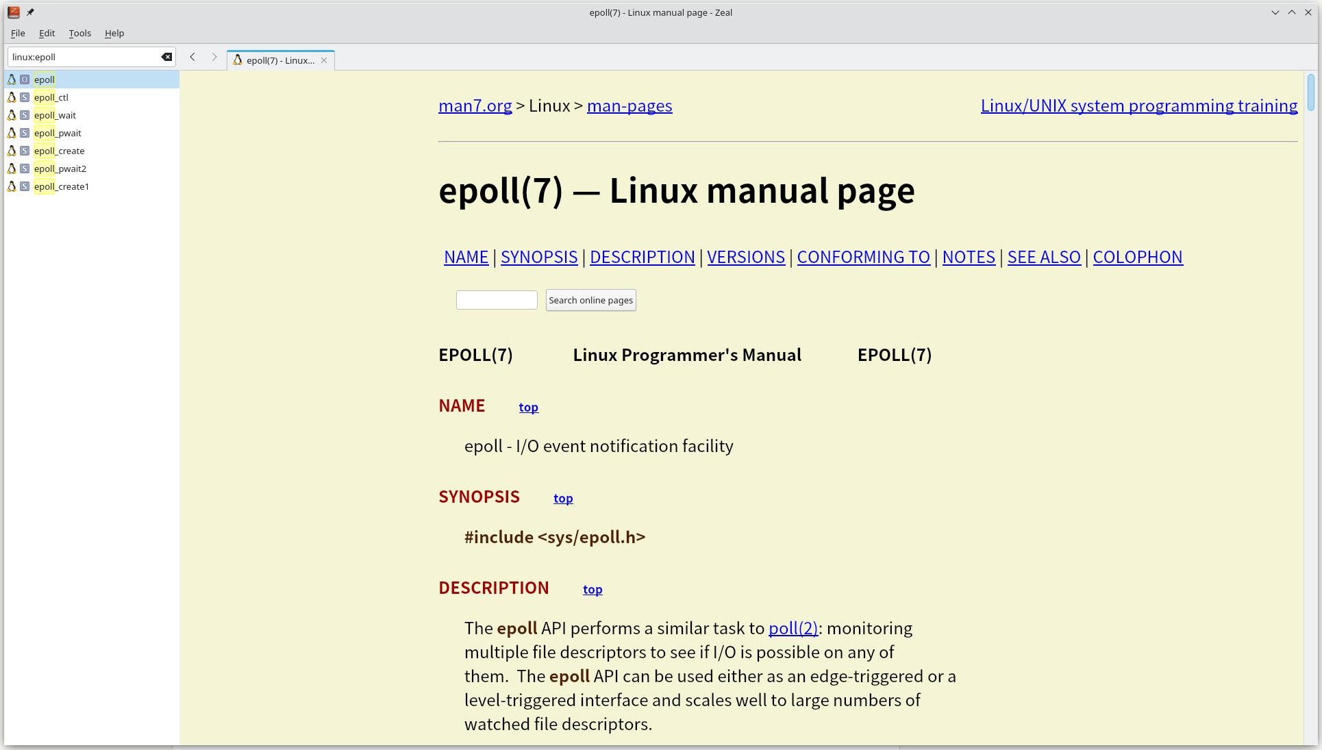 zeal-linux-man-pages 截图